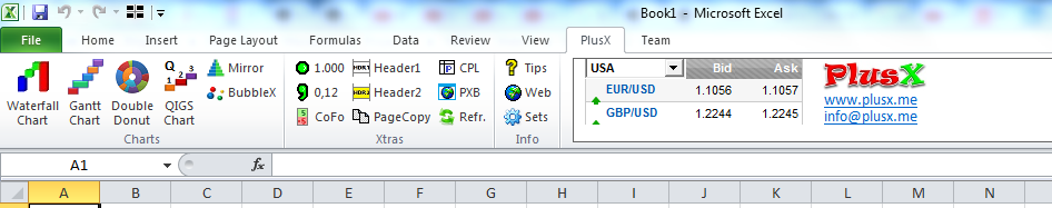 PlusX Excel Add-In screenshot